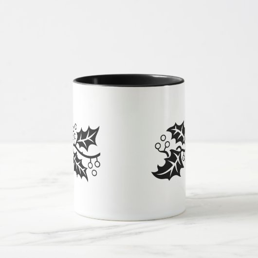 Tasse - Holly-Blätter in Schwarz und Weiß (Zentrum)