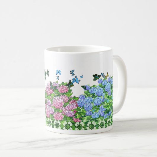 Tasse Hydrangeas und Schmetterlinge Rosa, Blau, Gr (VorderseiteRechts)