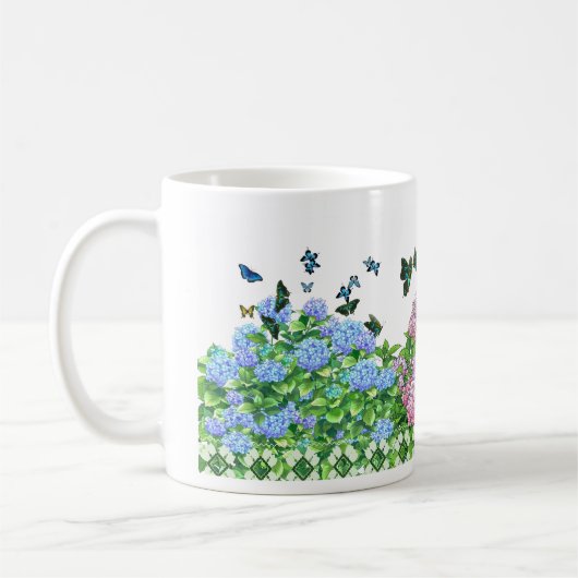 Tasse Hydrangeas und Schmetterlinge Rosa, Blau, Gr (Links)