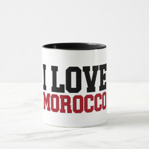 Tasse I Love Morocco rote und schwarze Typografie