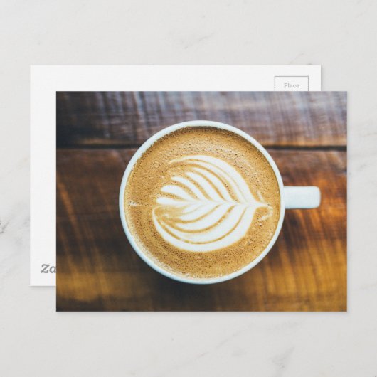 Tasse Kaffee Latte mit Leaf-Form Schaumstoff auf H Postkarte (Vorne/Hinten)