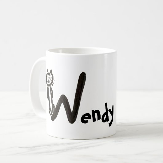 Tasse: Katzenbrief W mit Name Kaffeetasse (Vorderseite Links)