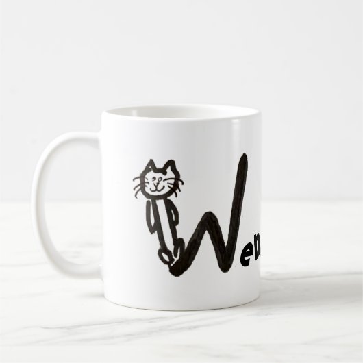 Tasse: Katzenbrief W mit Name Kaffeetasse (Links)