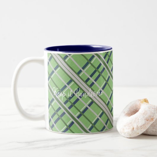 Tasse Keep it Handsome Green Blue Kariert (Mit Donut)