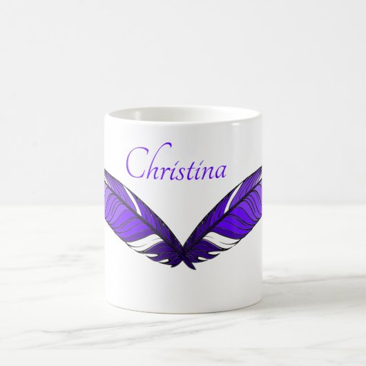 Tasse - Lila Federn und Name (Mittel)