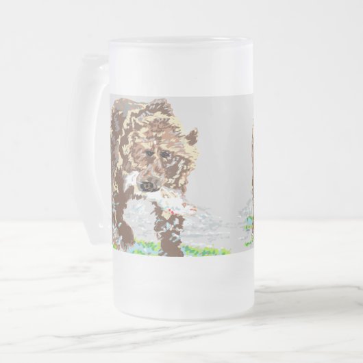 Tasse mattierter Glasbierbär/Grizzlybär (Vorderseite Links)