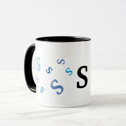 Tasse - Mehrere blaue Buchstaben (Vorderseite Links)