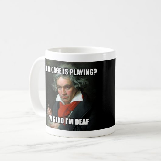 Tasse: "Meme" - Beethoven u. Käfig Kaffeetasse (Vorderseite Links)