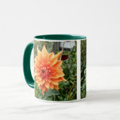 Tasse mit 2 Fotos Orangendahlien (Vorderseite Links)