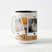 Tasse mit 3 Fotos und anpassbarem Text (Vorderseite Links)