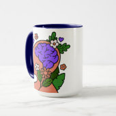 Tasse mit achtsamer Gehirn-Blumenillustration (Vorderseite Links)
