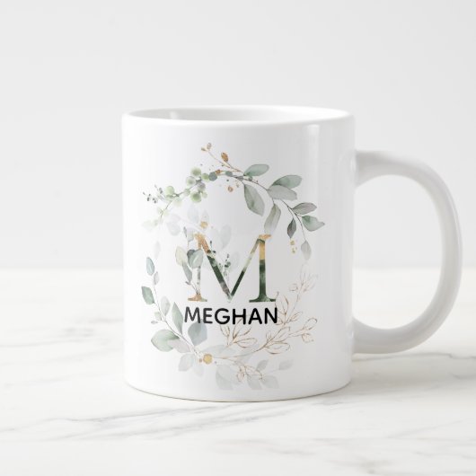 Tasse mit Anfangsbezeichnung M Monogramm Grünfläch (Rechts)