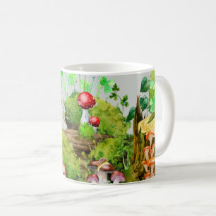 Tasse mit Aquarellwald Pilze Pflanze Grün