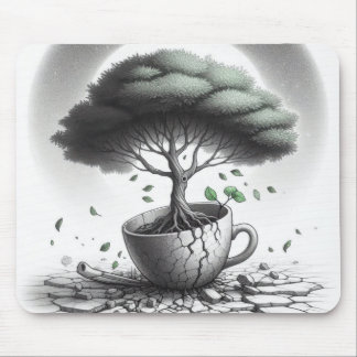 Tasse mit Baum gebrochen. Mousepad