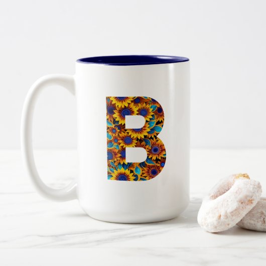 Tasse mit Buchstabe B und Sonnenblumen (Mit Donut)