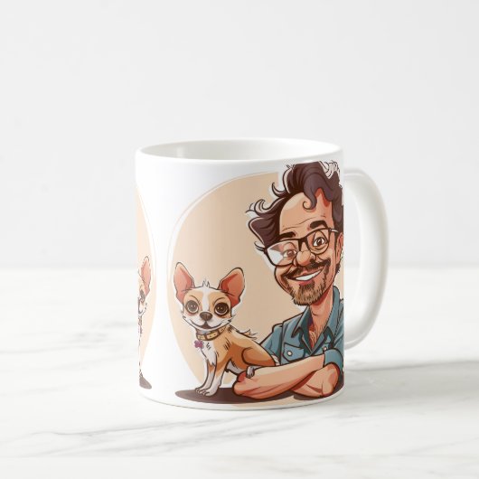 Tasse mit Cartoon-Mann mit Bart und Chihuahua (VorderseiteRechts)