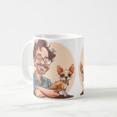Tasse mit Cartoon-Mann mit Bart und Chihuahua (Vorderseite Links)
