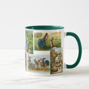 Tasse mit Collage von antiken Osterhasen-Postkarte