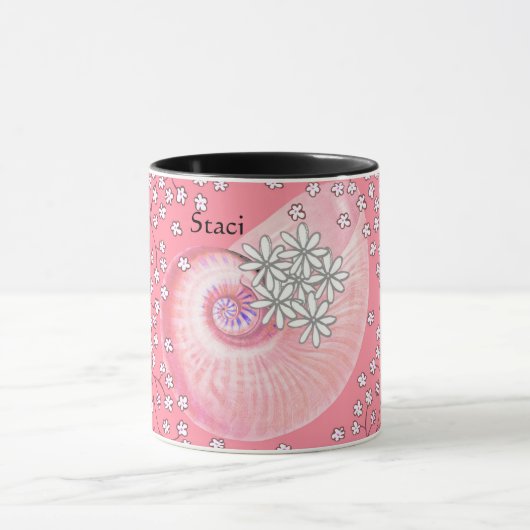Tasse mit Daisis und Muschel in Rosa (Zentrum)