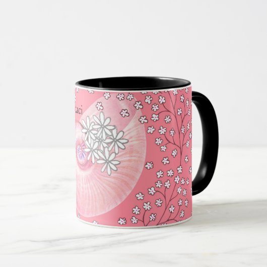 Tasse mit Daisis und Muschel in Rosa (VorderseiteRechts)