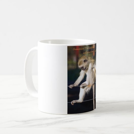 Tasse mit dem Bild von Affe und Slogan (Vorderseite Links)