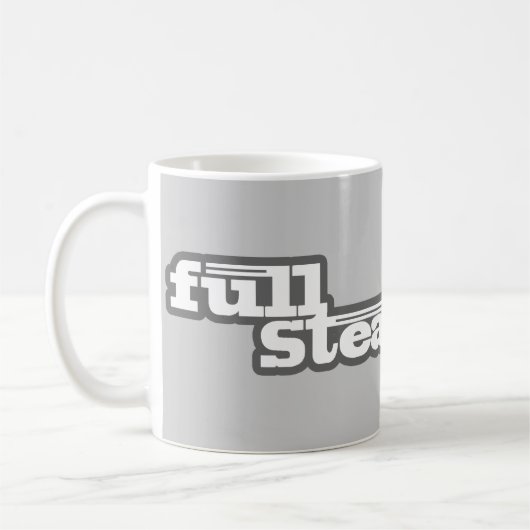 Tasse mit dem Logo "full dampfahead" (Links)