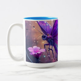Tasse mit einem schönen violetten Schmetterling"