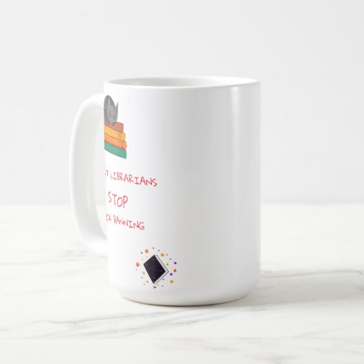 Tasse mit einer Botschaft zum Schutz von Bibliothe (Vorderseite Links)