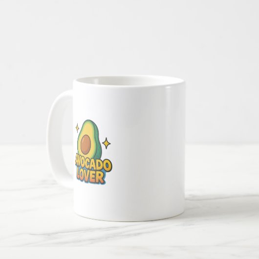 Tasse mit einer Illustration eines Avocado und der (Vorderseite Links)