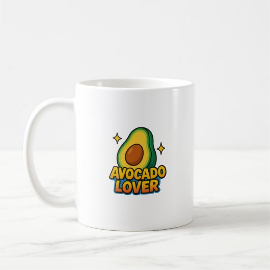 Tasse mit einer Illustration eines Avocado und der (Links)