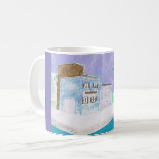 Tasse mit einer Karibikdörflichkeit (Vorderseite Links)