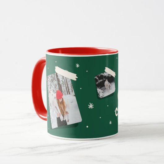 Tasse mit Fotos und Schneeflocken (Vorderseite Links)