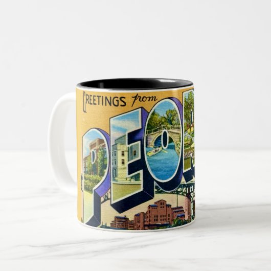 Tasse mit Grüßen aus Peoria Illinois (Vorderseite Links)