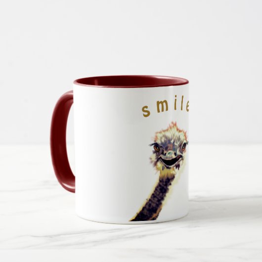 Tasse mit Happy Ostrich - Lächeln (Vorderseite Links)