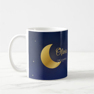 Tasse mit individuellem Namen: Navy & Gold Halbmon