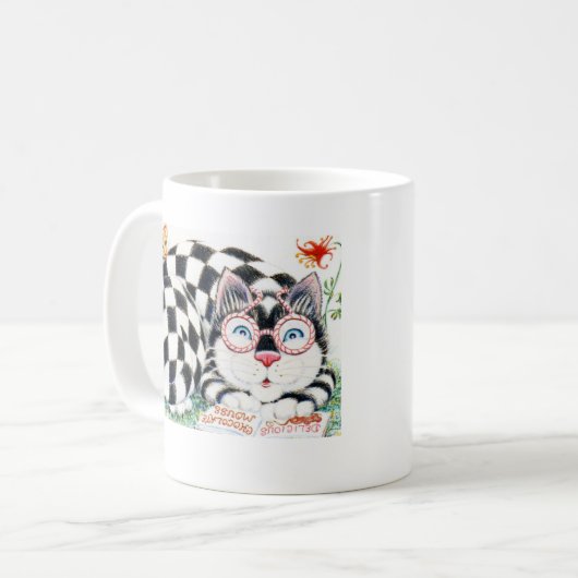Tasse mit karierter Katze (Vorderseite Links)