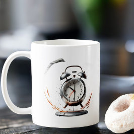 Tasse mit klingelndem Wecker geweckt