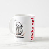 Tasse mit Klingelwecker und niedlichem Kind (Vorderseite Links)