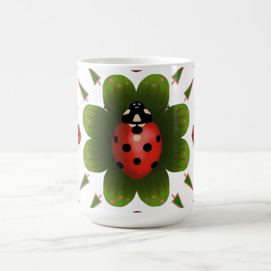 Tasse mit ladybug-Design, rot & grün auf weiß. (Mittel)