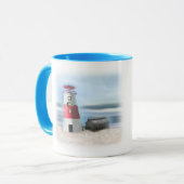 Tasse mit Leuchtturm und Weihnachtskranz (Vorderseite Links)