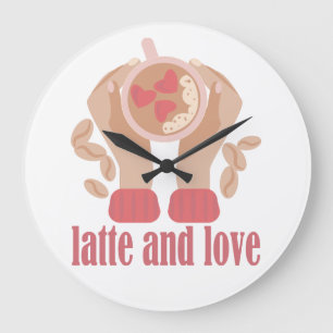 Tasse mit Liebe, Händchen und Kaffee - Angebot Große Wanduhr