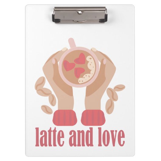 Tasse mit Liebe, Händchen und Kaffee - Angebot Klemmbrett (Vorderseite)