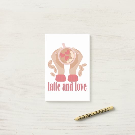 Tasse mit Liebe, Händchen und Kaffee - Angebot Post-it Klebezettel (Auf Schreibtisch)