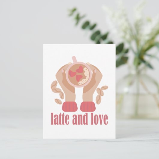 Tasse mit Liebe, Händchen und Kaffee - Angebot Postkarte (Stehend Vorderseite)