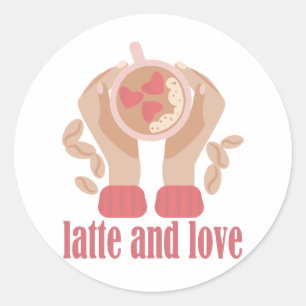 Tasse mit Liebe, Händchen und Kaffee - Angebot Runder Aufkleber