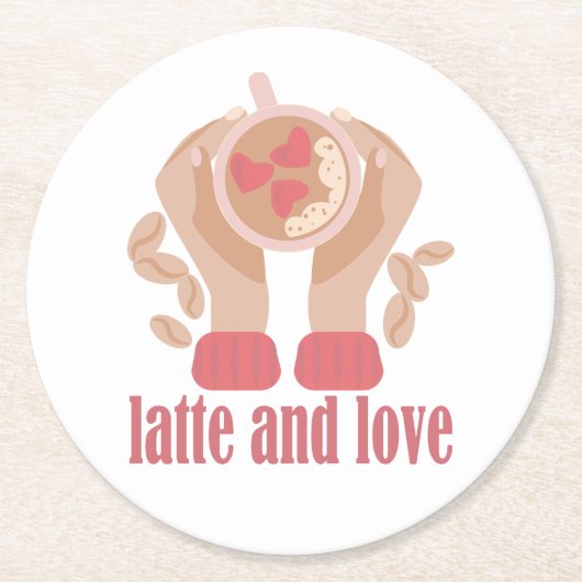 Tasse mit Liebe, Händchen und Kaffee - Angebot Runder Pappuntersetzer (Vorderseite)