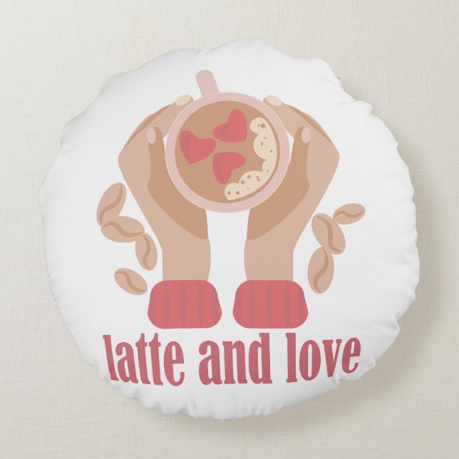 Tasse mit Liebe, Händchen und Kaffee - Angebot Rundes Kissen (Rückseite)