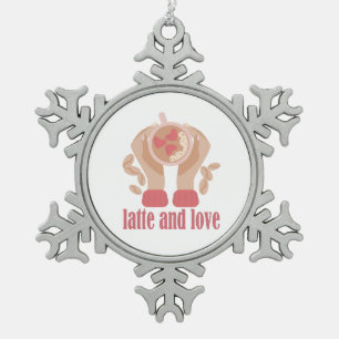 Tasse mit Liebe, Händchen und Kaffee - Angebot Schneeflocken Zinn-Ornament