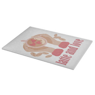 Tasse mit Liebe, Händchen und Kaffee - Angebot Schneidebrett