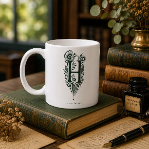 Tasse mit Linolschnitt-Buchstabe H und personalisi